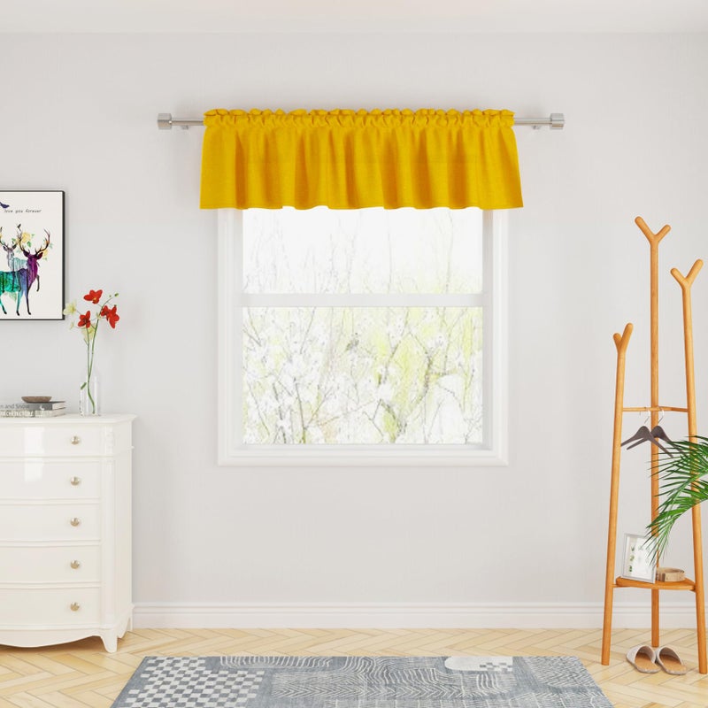 UPOPO Yellow Valance Curtains Toppers Living Room Linen Textured 18 inch Length Kitchen Short Small Mini Little Bedroom Window Curtain Valance 1 Piece Rod Pocket 54"x18" - Image 1